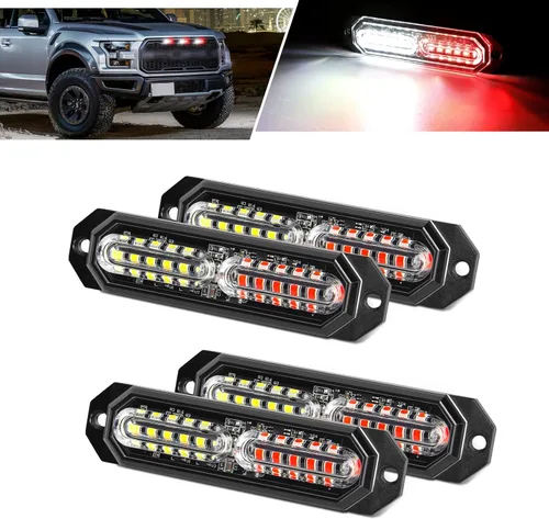 Luces estroboscópicas LED para camiones, color blanco y rojo, 23 modos intermitentes, 12 LED, luz de parrilla de montaje en superficie de emergencia