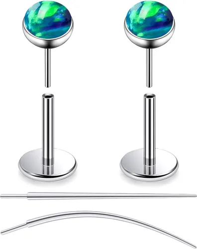 Vista 32 de F136 - Aretes de titanio 20/18/16G sin rosca, con parte trasera plana, multicolor, ópalo, nariz, labret Medusa Monroe, piercing con forma cónica Azul