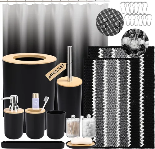 Vista 10 de SLDIYWOW Accesorios de baño, juego de accesorios de baño beige completo con basura, bandeja, dispensador de jabón, soporte para cepillos de dientes