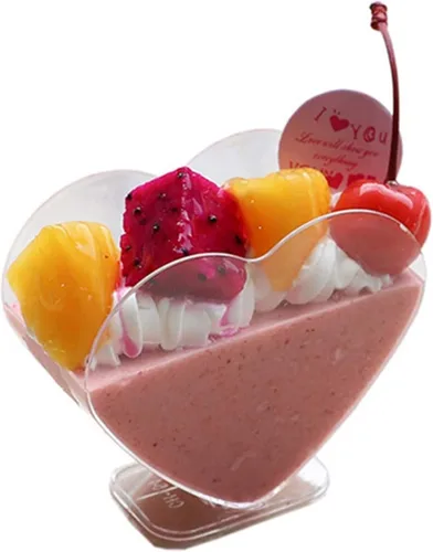 50 paquetes de tazas de postre de mousse transparente de 2.7 fl oz en forma de corazón, tazas de pastel desechables para helado, cuencos de postre