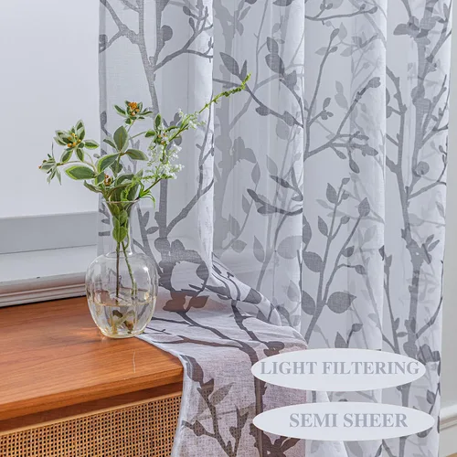 Vista 3 de Luvyohmee - Cortinas blancas y grises de 63 pulgadas de largo, 2 paneles, cortinas semi transparentes para ventanas para sala de estar/dormitorio