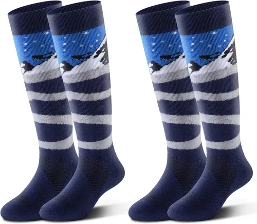 HIGHCAMP 2 pares de calcetines de lana merino para niños y niñas, calcetines de nieve de invierno