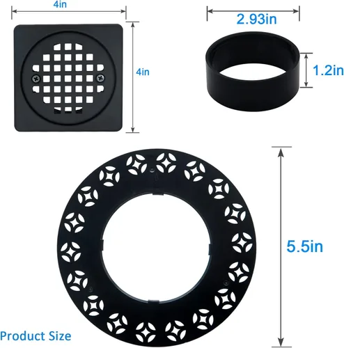Vista 2 de Kit de rejilla de drenaje de 4 pulgadas compatible con Schluter Kerdi-Drain Flange Square Shower Floor Drenaje SS304 de acero inoxidable