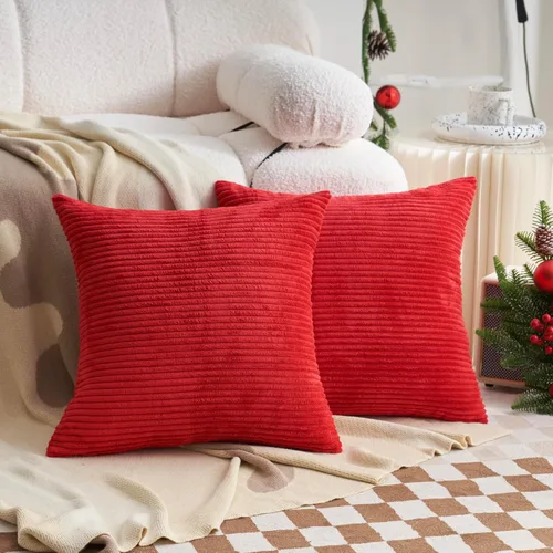 Vista 26 de Demetex Juego de 2 fundas de almohada rosas de 18 x 18 pulgadas, fundas de almohada cuadradas de pana para dormitorio, sala de estar, juego de 2, 18