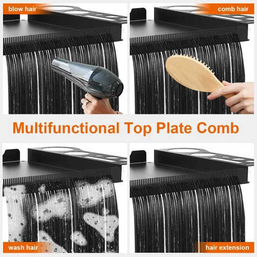 Vista 4 de Bandeja rodante de salón con 2 cuencos magnéticos, carrito de herramientas profesional, bandeja de extensión de cabello para peluqueros, bandeja