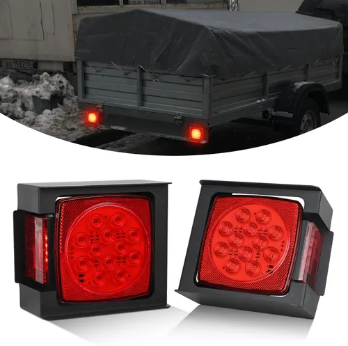 Vista 10 de Nilight Kit de 2 luces LED cuadradas para remolque con halo Glow sumergible, luz de parada y cola lateral, luz de licencia para remolque de 12 V