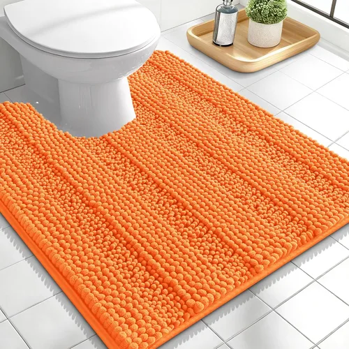 Vista 270 de OLANLY Alfombras de Baño Gruesas de 47 x 20 pulgadas, Extra Suaves Absorbentes de Chenilla a Rayas, Respaldo de Goma, Lavables y Secables a Máquina