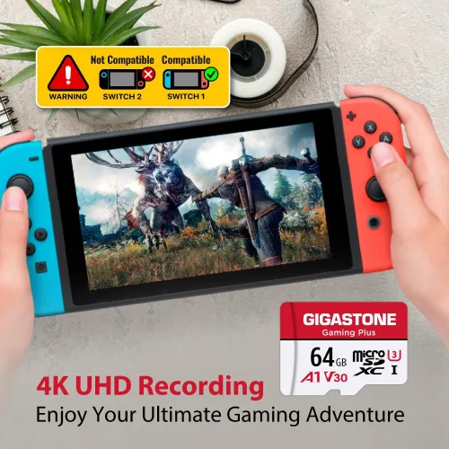 Vista 6 de 【Solo para Switch 1】 Gigastone: 2 unidades de tarjeta Micro SD de 64 GB, Gaming Plus, tarjeta de memoria MicroSDXC para Nintendo-Switch, grabación