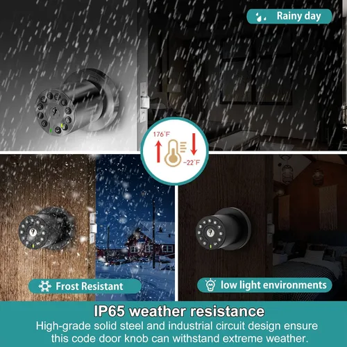 Vista 5 de Pomo de Puerta con Teclado y Llave, Cerradura de Puerta sin Llave, Cerradura de Código, Llave de Puerta, Bloqueo Automático, Código de 50 Usuarios
