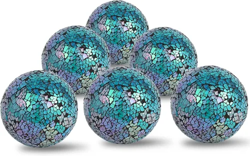 Vista 14 de Juego de 6 bolas decorativas, 6 cm / 2.4 pulgadas, bolas de mosaico de cristal rojo brillante para decorar cuencos, jarrones, mesas, bodas, fiestas