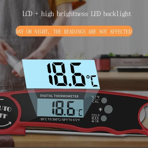 Vista 2 de Termómetro digital para carne, termómetro de alimentos de lectura instantánea para asar y cocinar, sonda de cocina impermeable con luz de fondo