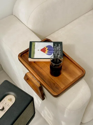 Vista 8 de TINAMO - Mesa grande de madera de acacia para sofá, se adapta a la mayoría de sofás, 13.75 x 9.5 pulgadas Solid Acacia Wood Construction, Spacious