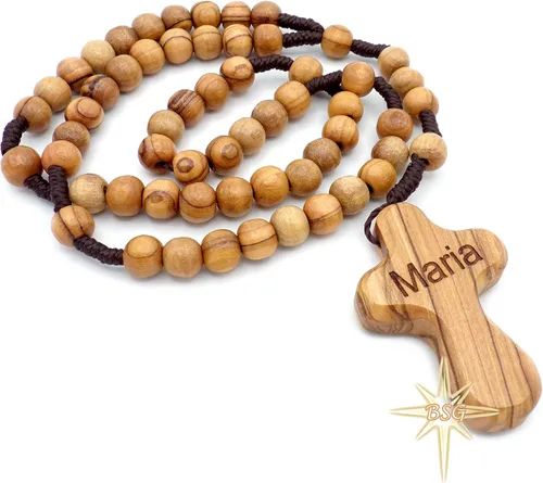 Rosario personalizado de madera de olivo de Belén, nombre propio, regalos para niños, confirmación, primera comunión, bautismo para niños y niñas.