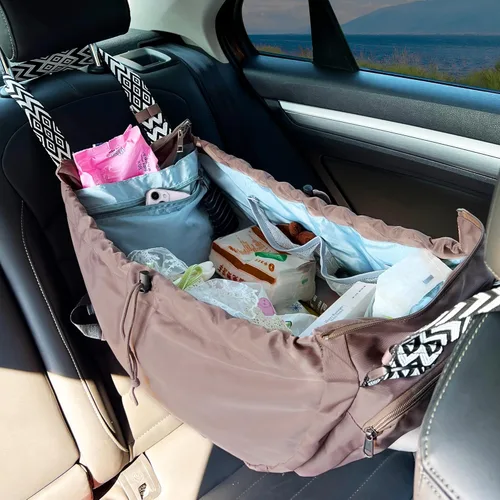 Vista 5 de Large Capacity Portable Backpack Tote Bag For Car Travel, Lightweight Foldable Nylon Shopping Bag with 15 Pockets