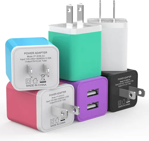 Vista 11 de iGENJUN - Paquete de 6 cargadores de pared USB, cargador de teléfono de 2.4 A, doble puerto USB, adaptador de enchufe de alimentación, bloque