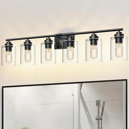 Vista 13 de SKEJAO Lámpara de tocador de baño sobre espejo, luz de tocador para baño, lámpara de pared para dormitorio, sala de estar (níquel, 2 luces)