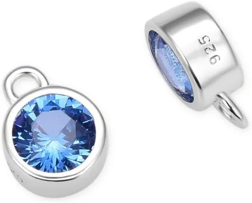 Vista 11 de Adabele Collar con dije de plata de ley auténtica de 4mm y 6mm, dije pequeño redondo de circonita cúbica, piedra de nacimiento, bisel colgante