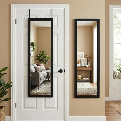 Americanflat - Espejo de puerta negro de 12 x 48 pulgadas, colgante de longitud completa para dormitorio, baño, espejo largo de cuerpo completo con