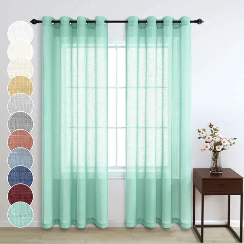 Vista 24 de Cortinas traslúcidas negras de 63 pulgadas de largo para decoración de dormitorio de niños, 2 paneles con ojales, cortinas de aspecto de lino