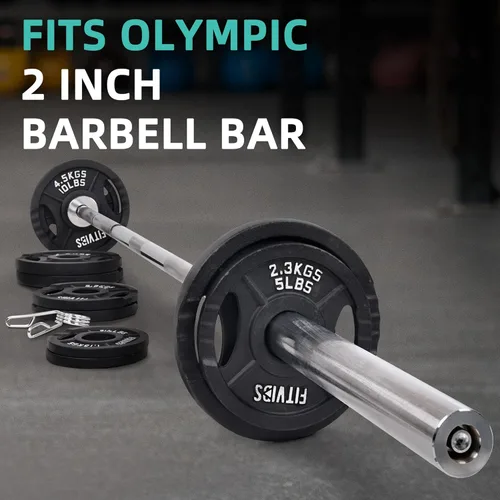 Vista 5 de Fitvids Olympic Cast Iron 2-Inch Weight Plates Including 5FT Olympic Barbell Bar with Safely Locks, 100 Pounds Set