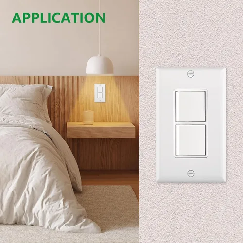 Vista 2 de Wengart Interruptor decorativo de combinación dúplex basculante con placa de pared, interruptor de luz doble de 15 amperios y 120 V, interruptor