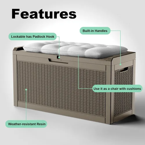 Vista 66 de DRATO Cajas de terraza, caja de almacenamiento al aire libre de 30 galones para cojín de patio, herramientas de jardín, impermeable y resistente a