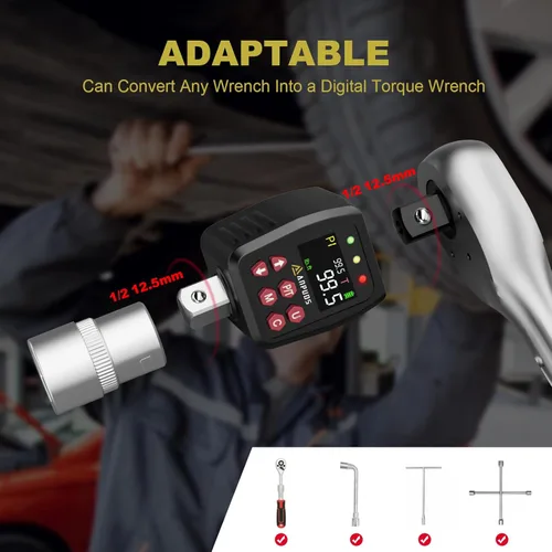 Vista 6 de ANPUDS Adaptador de par digital de 1/2", 5-99.5 pies-libra/6.75-135Nm, convertidor de llave dinamométrica digital con precisión de ±1%, valor