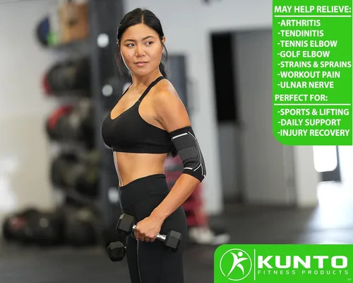 Vista 4 de Kunto Fitness - Codera de compresión (enviada desde Estados Unidos) para tendinitis, codo de tenista, tratamiento de codo de golf, reduce el dolor