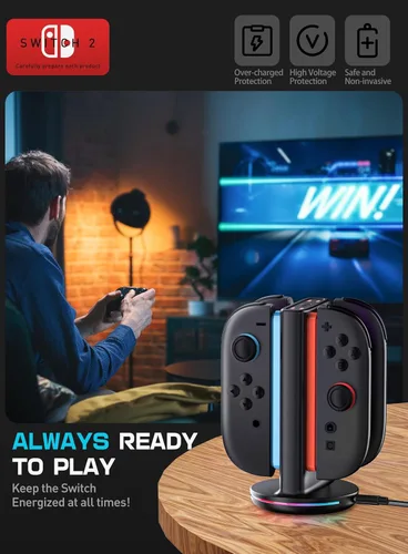 Vista 8 de SUPCASE Base de carga para Nintendo Switch 2 Joy Con, soporta carga de doble cara 9 modos de luz controlador magnético estación de soporte de carga