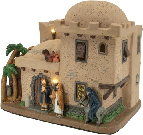 Vista 8 de Bethlehem Inn Pueblo de Navidad de porcelana con luces LED