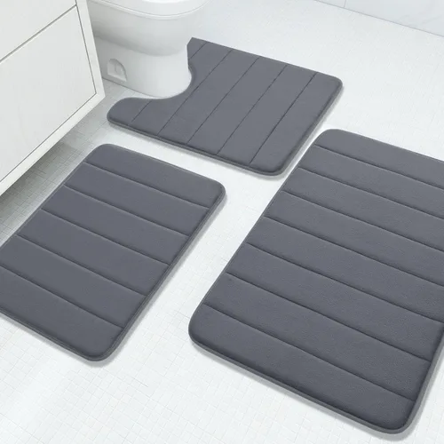 Vista 10 de Buganda - Juego de 3 alfombras de baño con espuma viscoelástica gruesa y suave, absorbentes, antideslizantes, lavables, distintos tamaños