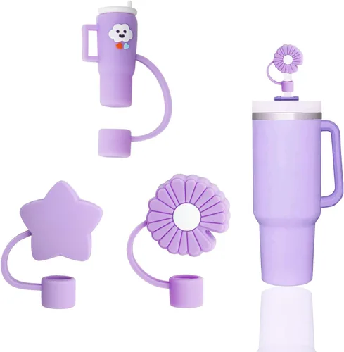 Vista 12 de 8 fundas de popote compatibles con vasos Stanley de 30 y 40 onzas, protectores de tapas reutilizables con puntas de silicona para vasos de 0.4