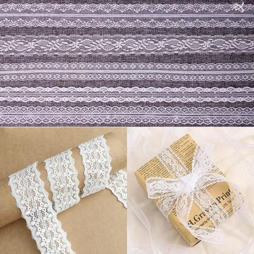 Vista 3 de Cinta de encaje blanco de 30 yardas, envoltura de regalos, decoración de vestidos, decoración de boda, manualidades de costura (estilo 4)
