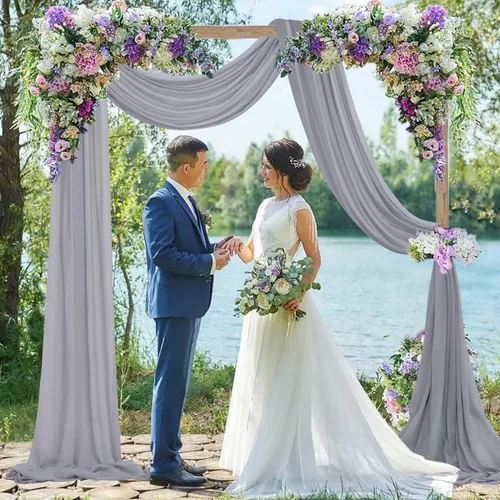 Vista 16 de Tela para arco de boda, azul marino, 20 pies, 2 paneles de tela de gasa, arcos de boda para ceremonia, cortinas de techo, arcos de boda, arco