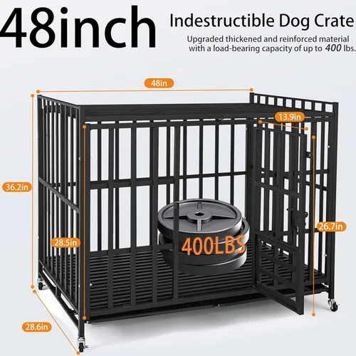 Vista 9 de Jaula de perro indestructible resistente de 48/43/42 pulgadas para perros grandes, perrera de acero a prueba de fugas para perros grandes y de alta
