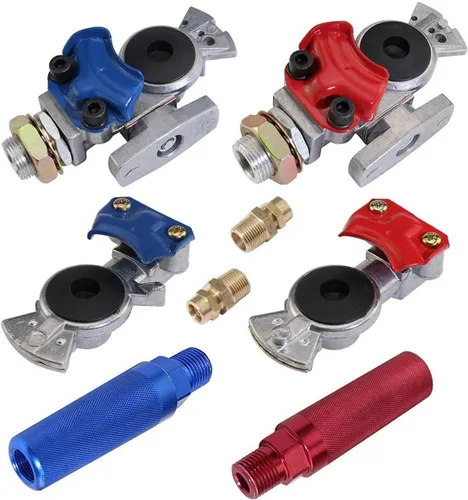 Vista 7 de KOOTANS Gladhands en ángulo de 37 grados, 1 par de aluminio fundido a presión, kit de apretón de manos, manguera de aire, conector de acoplamiento