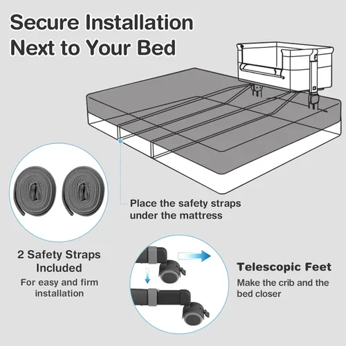 Vista 4 de INFANS Cuna de bebé 3 en 1, cama de noche con colchón cómodo, ruedas, 6 altura ajustable, cesta de almacenamiento, bolsa de viaje, cuna portátil