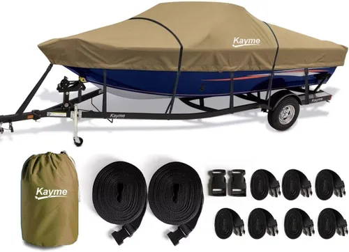 Vista 11 de Kayme Funda de lancha de 1200D resistente para embarcaciones de hasta 15 pies - Impermeable, resistente a roturas con correas reforzadas a prueba