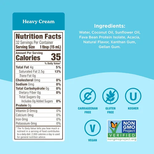 Vista 2 de Califia Farms - Sustitución de Crema de Batir Pesada Sin Lácteos 16.9 Oz, Sin Soja, a Base de Plantas, Vegana, Sin Transgénicos, Sin Azúcar, Crema