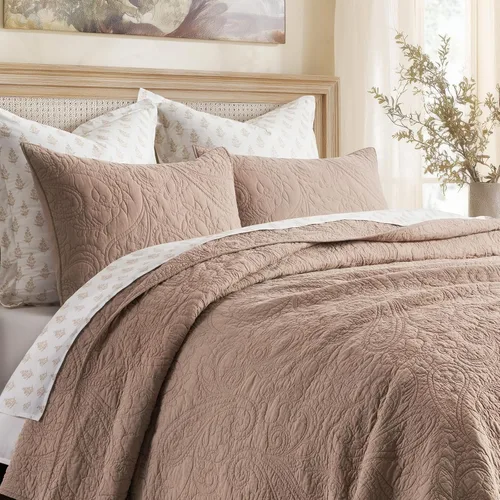 Vista 3 de EVERGRACE Juego de Edredón de Paisley 100% Algodón, Juego de 3 Piezas Tamaño Queen – Colcha Ligera Prelavada con 2 Fundas, Cubrecama Matelasse Suave