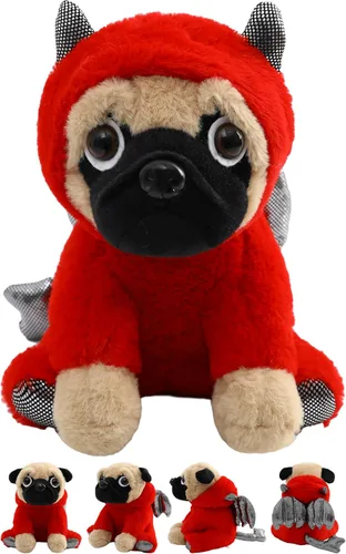 Vista 9 de Lindo Animal de Peluche Perro Pug Disfrazado como León Marrón Juguetes de Peluche Suave Juguete Pug con Disfraz de León Excelentes Peluches Juguetes