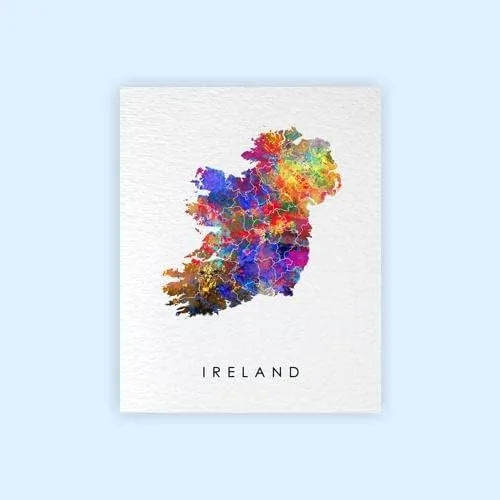 Vista 2 de Dignovel Studios Impresión artística de acuarela de Irlanda sin marco, 8 x 10, mapa, patria, país, Europa, ilustraciones artísticas, impresión