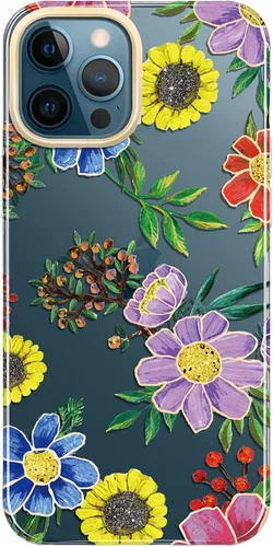 BAISRKE Funda compatible con iPhone 12, iPhone 12 Pro con flores, para mujeres femeninas, a prueba de golpes, patrón floral duro para funda de