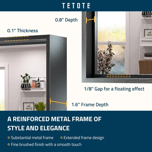 Vista 2 de TETOTE Espejo de baño con marco negro de 48 x 24 pulgadas, espejo rectangular grande de baño negro mate para pared, marco de metal, espejo