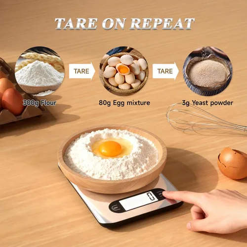 Vista 4 de Báscula digital de cocina, capacidad de 17 libras, báscula de alimentos con pantalla LCD, peso gramos y onzas para cocinar y hornear, plataforma