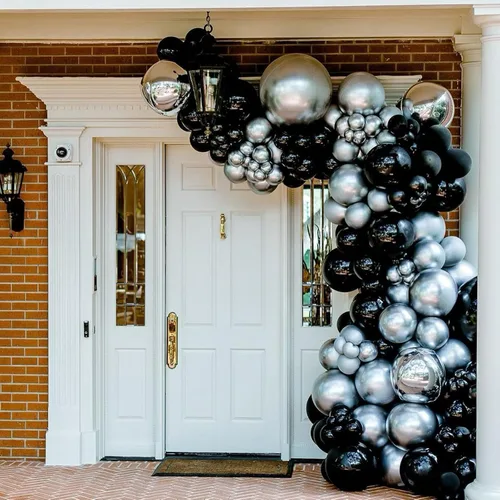 Vista 6 de Kit de arco de globos color verde azulado, globos blancos y negros, lámina de estrella plateada, perfecto para cumpleaños, bodas, baby shower