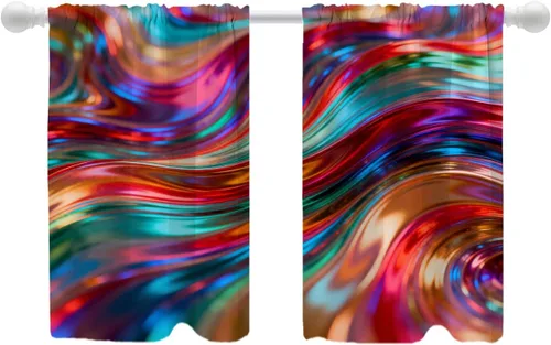 Vista 55 de Shrahala Blue Bright Tier Curtains for Kitchen Windows, Colorful Acrylic Paint Pour Abstract Design Cafe Curtain Multilayer Polyester Blackout Half