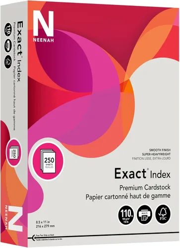 Neenah® Extra-Heavyweight Exact® Carta de Índice, 110 Lb., 8 1/2" x 11", Gris, Paquete de 250 Hojas