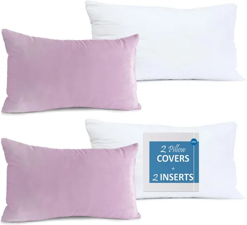 Vista 75 de Juego de 2 rellenos de almohada con terciopelo suave y sólido, juego de fundas de almohada cuadradas decorativas para sofá, automóvil, dormitorio