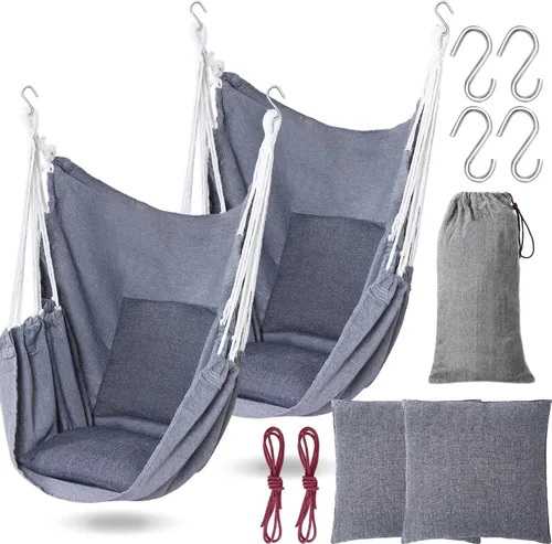 Beeveer 2 piezas hamaca colgante cuerda columpio grande cojín de asiento incluido para interiores y exteriores, hogar, dormitorio, patio, balcón,